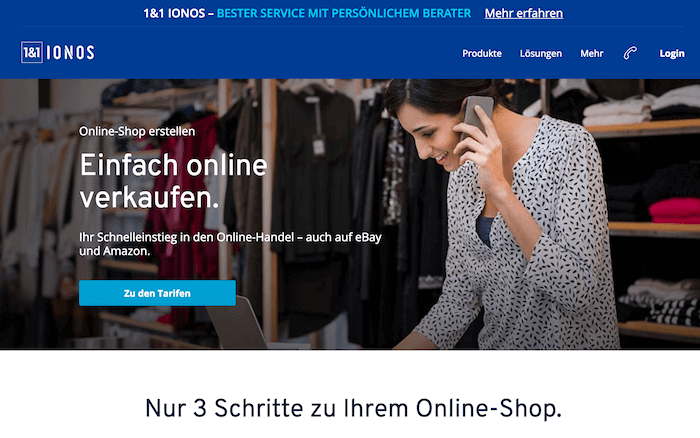 1&1 IONOS E-Shop Startseite